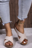 Plain Crossed Straps PU Flat Slippers
