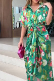 Green Floral Printed Tie Waist Dress 