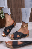 Plain Crossed Straps PU Flat Slippers