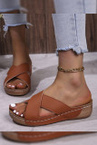 Plain Crossed Straps PU Flat Slippers