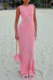 Plain Twisted Bust Knit Maxi Dress