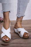 Plain Crossed Straps PU Flat Slippers