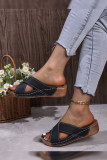 Plain Crossed Straps PU Flat Slippers