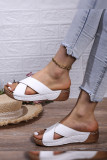 Plain Crossed Straps PU Flat Slippers