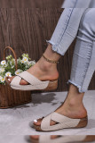 Plain Crossed Straps PU Flat Slippers