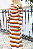 Orange Stripe Knit Backless Maxi Dress