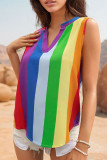 Multicolor Striped Print V Neck Tank Top