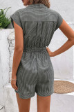 Striped V Neck Buttoned Romper With Sash