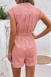 Striped V Neck Buttoned Romper With Sash