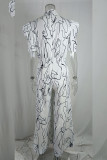 White Printed Wide Leg Jumpsuit 