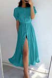 Button Up Split Long Plain Dress 