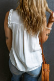 White Button Split Neck Ruffled Trim Tank Top