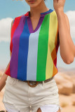 Multicolor Striped Print V Neck Tank Top