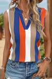 Multicolor Striped Print V Neck Tank Top