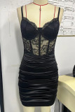 Black Lace Fishbone Mesh Dress 