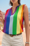 Multicolor Striped Print V Neck Tank Top