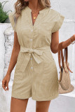 Striped V Neck Buttoned Romper With Sash