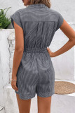 Striped V Neck Buttoned Romper With Sash