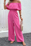 Rose Textured Off Shoulder Ruffles Jumpsuit
