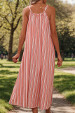 Pink Striped Front Tie Neckline Slip Maxi Dress