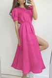 Button Up Split Long Plain Dress 