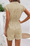 Striped V Neck Buttoned Romper With Sash