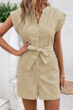 Striped V Neck Buttoned Romper With Sash