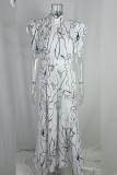 White Printed Wide Leg Jumpsuit 