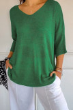 Plain V Neck Knit Short Sleeves Top