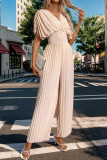 Apricot V Neck Smocked Wide Leg Jumpsuit 