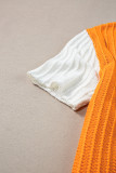 Orange Textured Knit Colorblock Short Sleeve Sweater