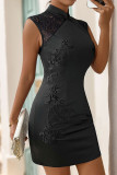 Black Embroidery Sleeveless Dress