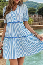 BLue Stripes V Neck Dress 