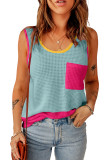 Light Blue Color Block Patched Pocket Breathable Knit Tank Top