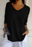 Plain V Neck Knit Short Sleeves Top