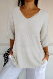 Plain V Neck Knit Short Sleeves Top