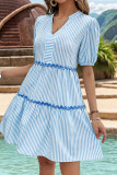 BLue Stripes V Neck Dress 