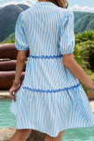 BLue Stripes V Neck Dress 