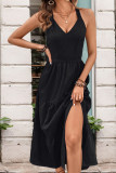 Black Sleeveless Spaghetti Split Dress 