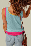 Light Blue Color Block Patched Pocket Breathable Knit Tank Top