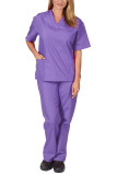 Plain V Neck Lt Weight Pockets Tops and Pants 2pcs Set