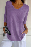 Plain V Neck Knit Short Sleeves Top