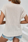 Beige Waffle Hollowed Short Sleeves Top 