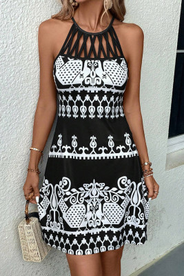 Sleeveless Crisscross Printed Mini Dress 