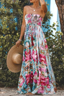 Off Shoulder Floral Printed Maxi Dress 