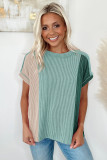 Mint Green Textured Colorblock Crew Neck T Shirt