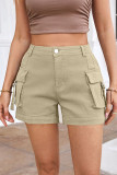 Plain High Waist Pockets Cargo Shorts 