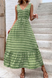 Geometric Print V Neck Drawstring Waist Sleeveless Maxi Dress