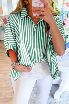 Green Stripe Dolman Sleeve Oversize Shirt