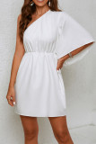 Plain One Shoulder Flare Sleeves Dress